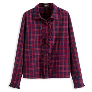 Cider Plaid Ruffle Long Sleeve Blouse